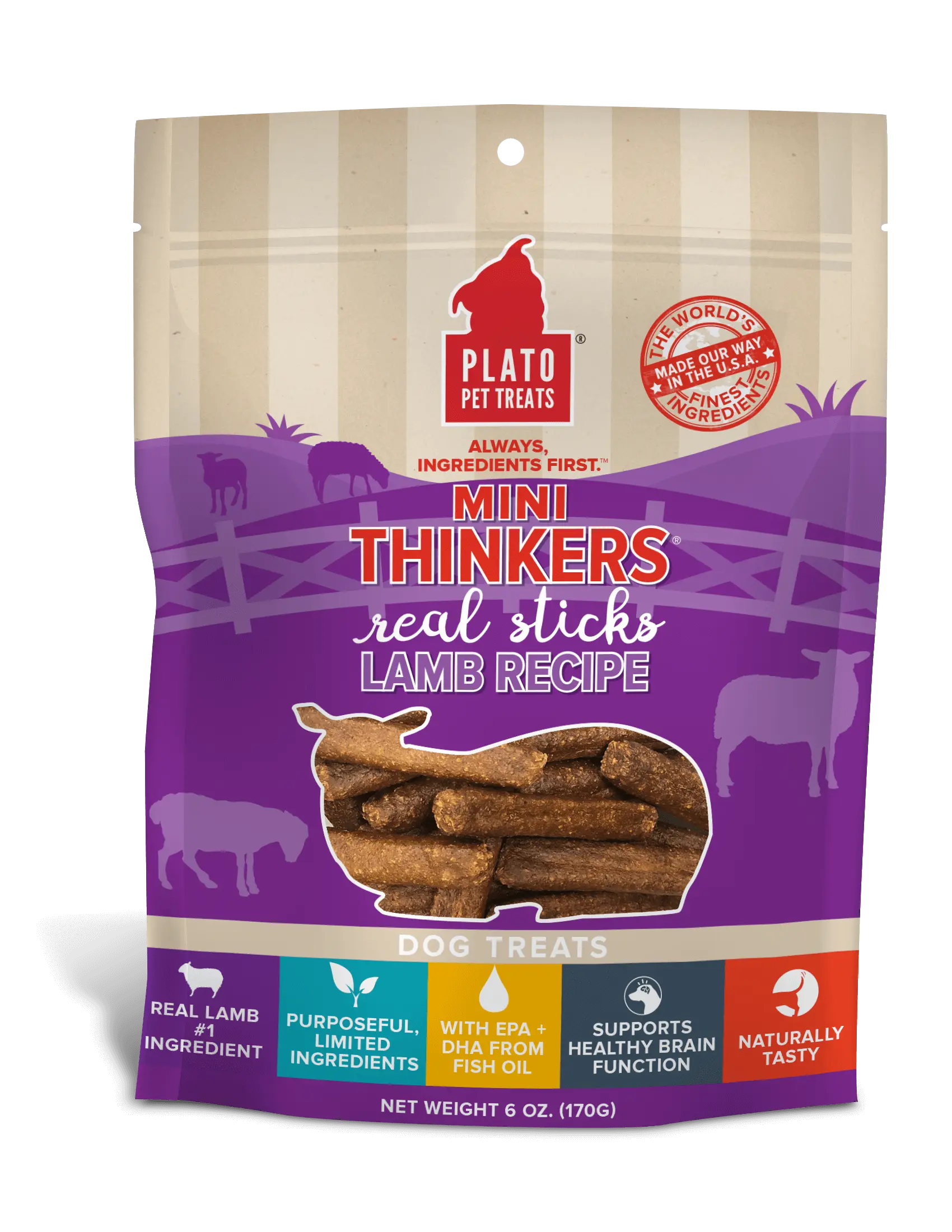 Mini Thinkers Lamb Meat Stick Dog Treats Plato Pet