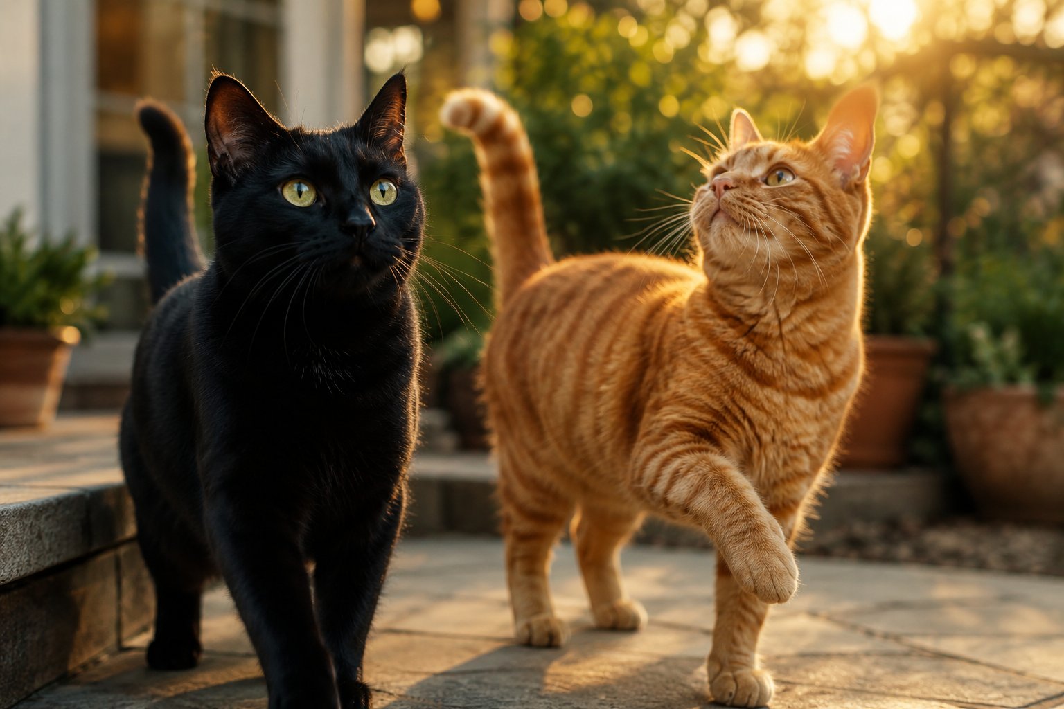 A playful field guide illustration of common house cat personalities including the Void, orange cat, tuxedo cat, and tortoiseshell cat