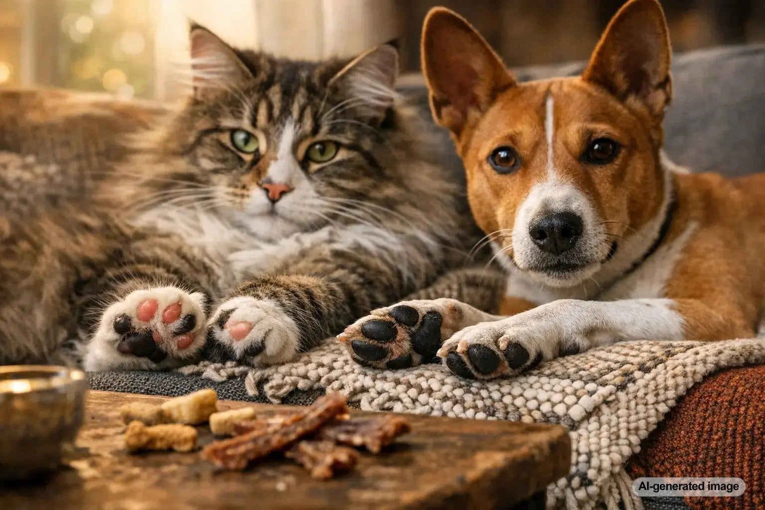 Close up of dog and cat toe beans showing different paw pad colors