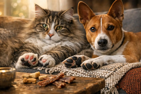 Close up of dog and cat toe beans showing different paw pad colors