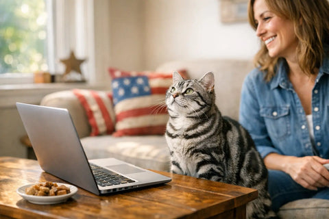 American Shorthair cat relaxing at home, showcasing the all-American companion breed