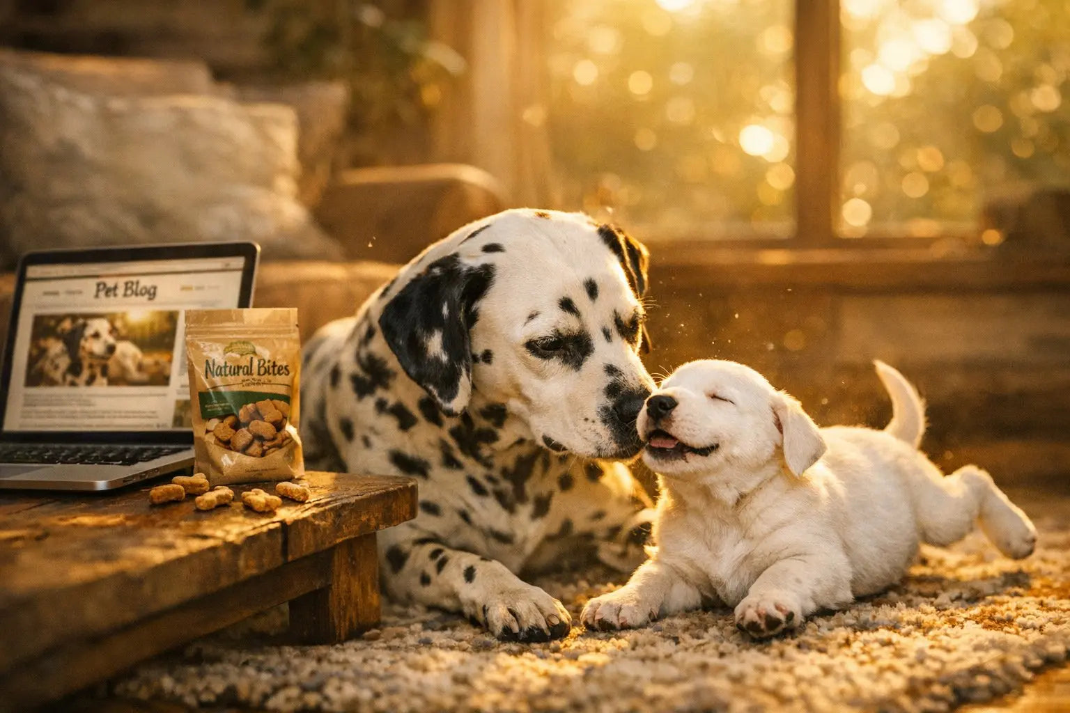 Dalmatian puppy with emerging black spots standing outdoors