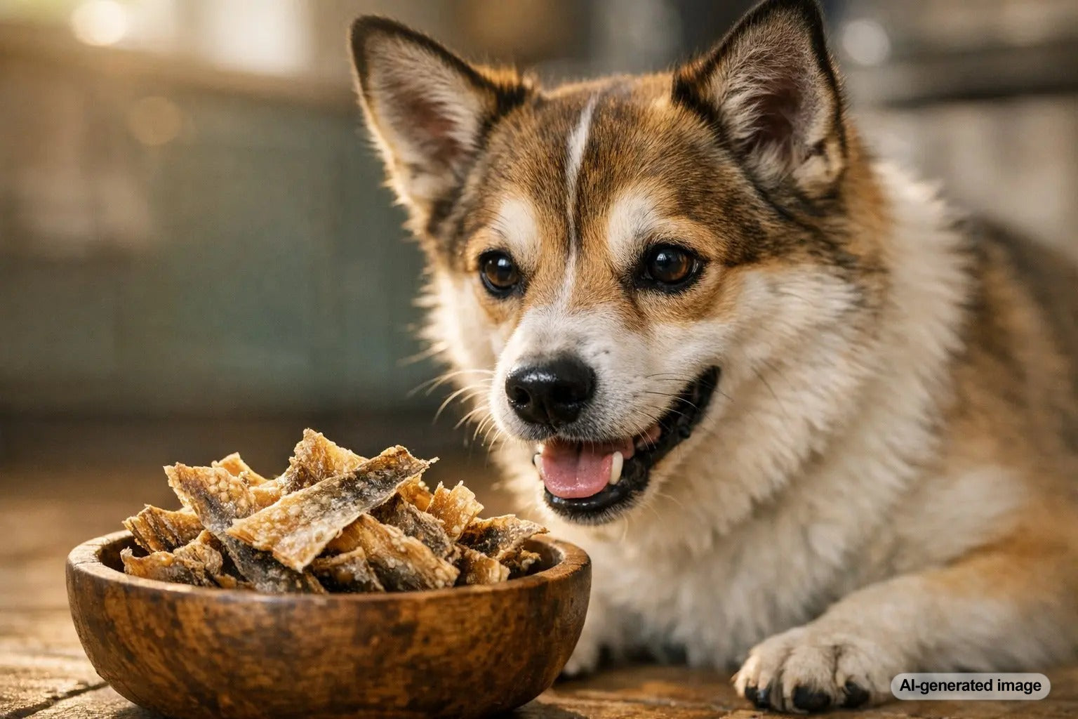 Dried cod skin dog treats showing crunchy texture and omega-rich fish chews for dogs