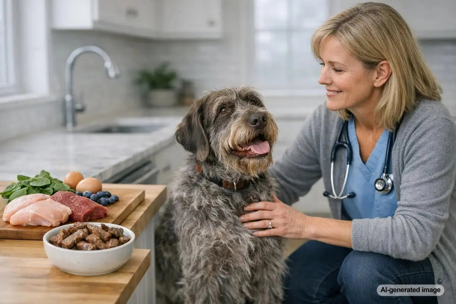 Dog enjoying a high-meat treat while resting comfortably at home