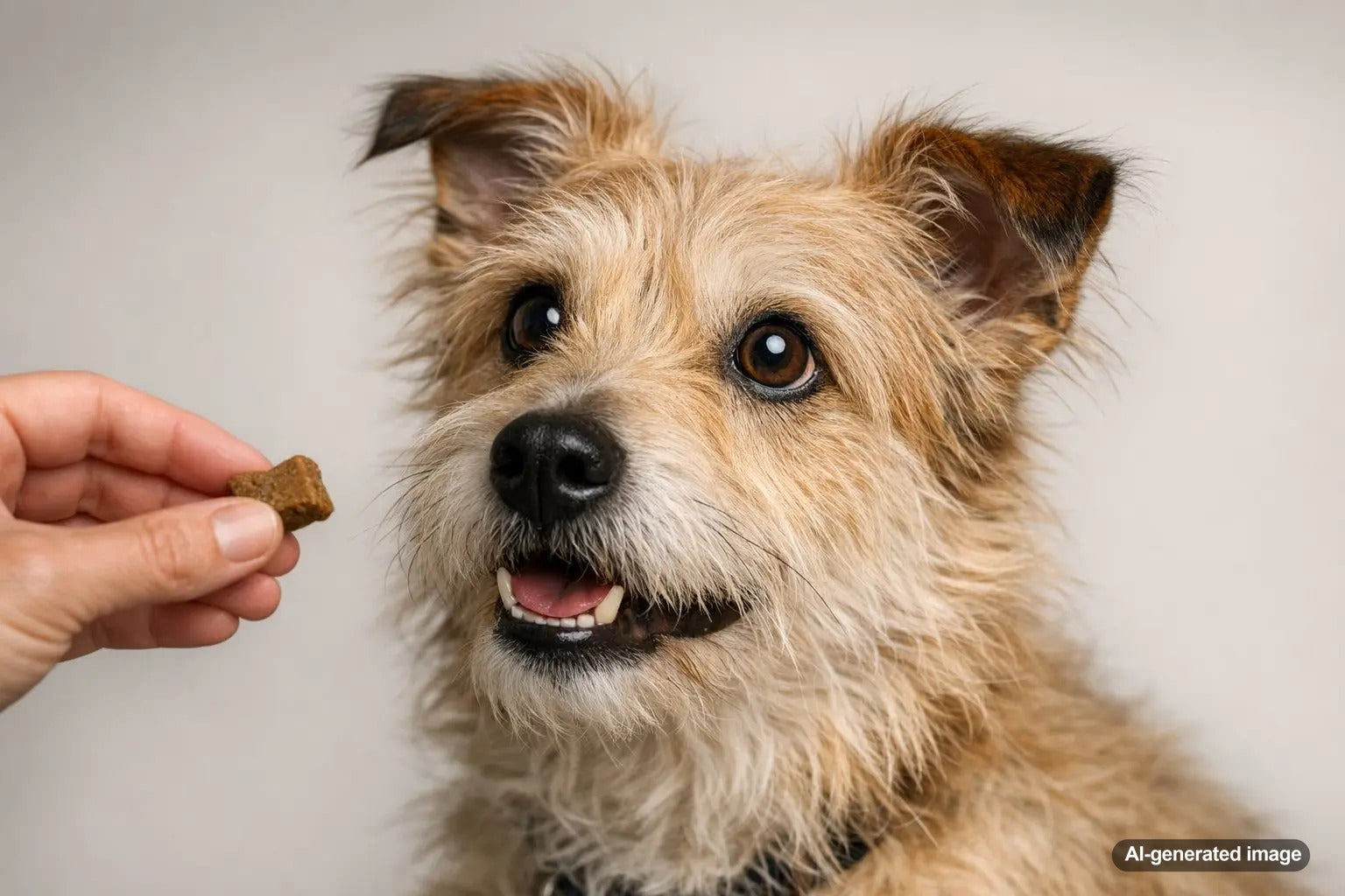 Dog with a curious expression enjoying a limited ingredient treat for allergy-conscious snacking