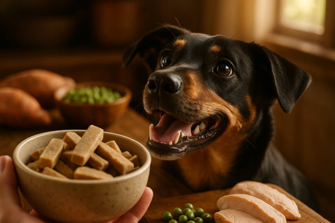 Happy dog eating limited-ingredient treat