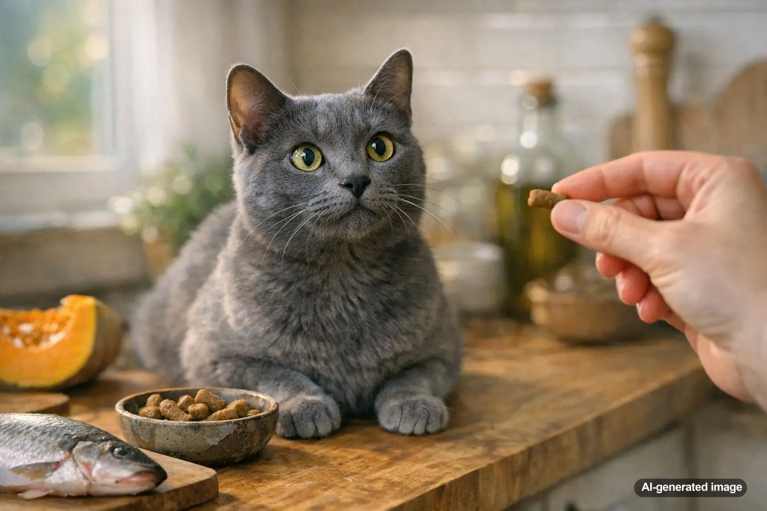 Curious cat enjoying single source protein treats from Plato Pet Treats