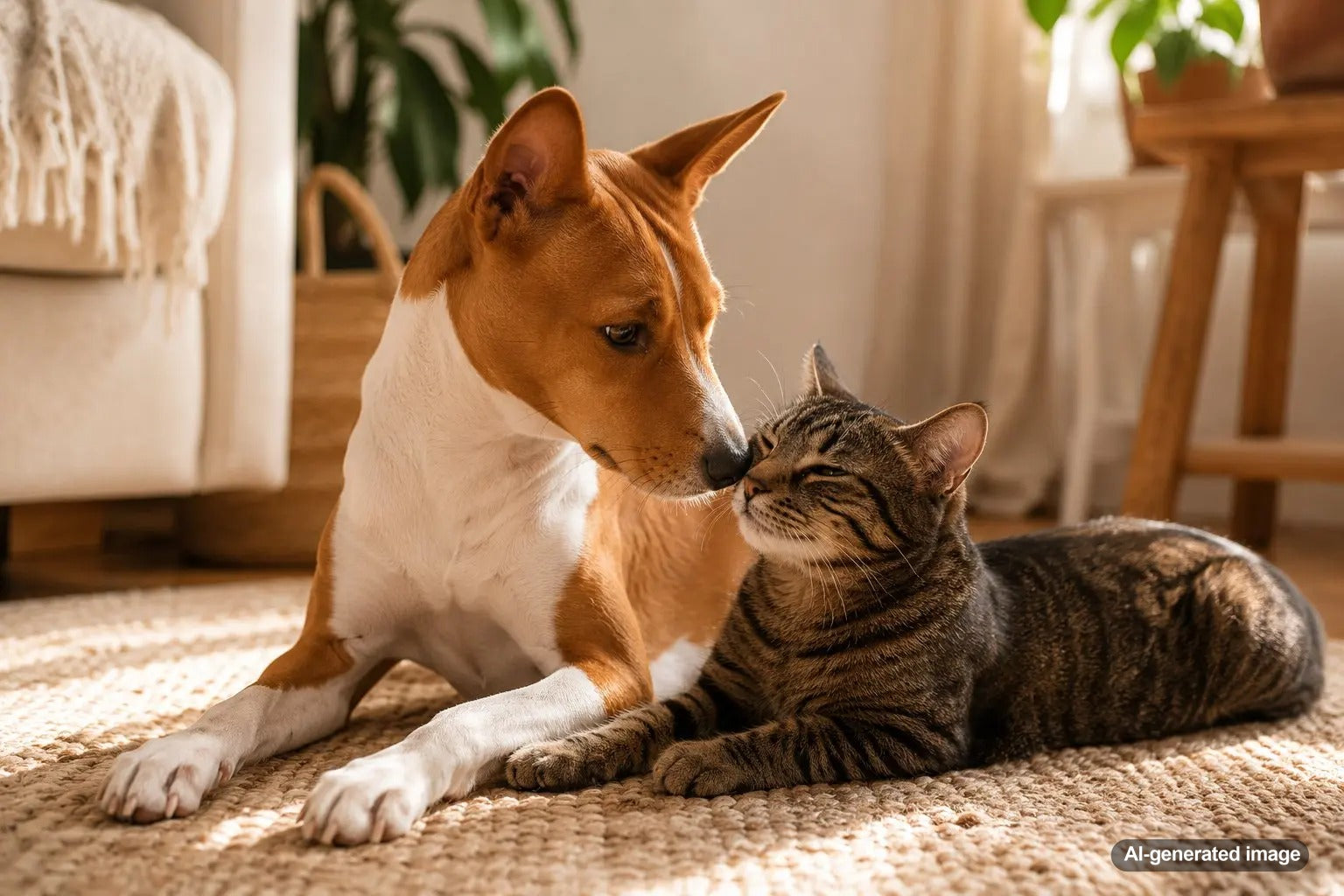 Happy dog and cat at home after learning the benefits of spaying and neutering