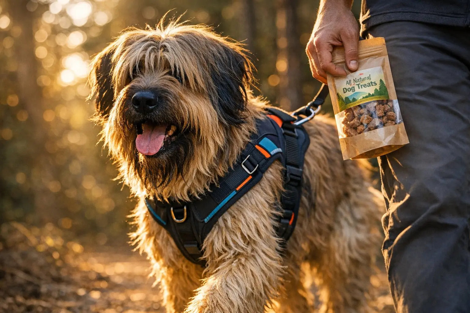 Large dog wearing a no-pull harness during a calm walk in 2025