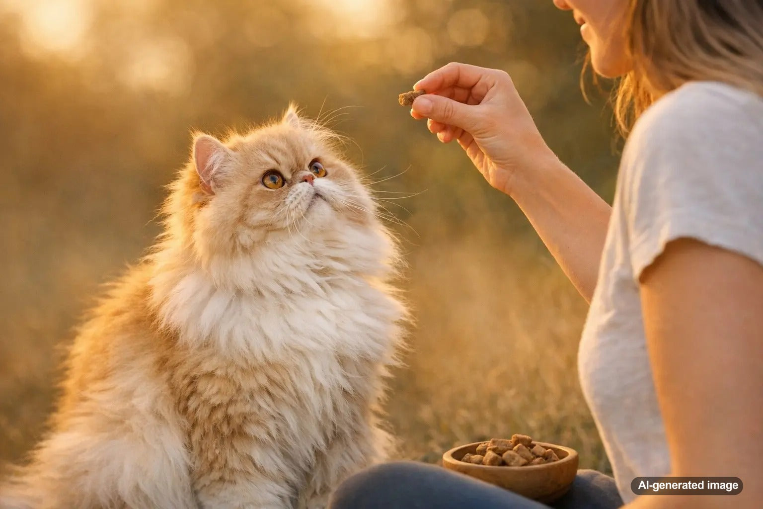 A fluffy Persian cat relaxing with a calm expression and luxurious coat