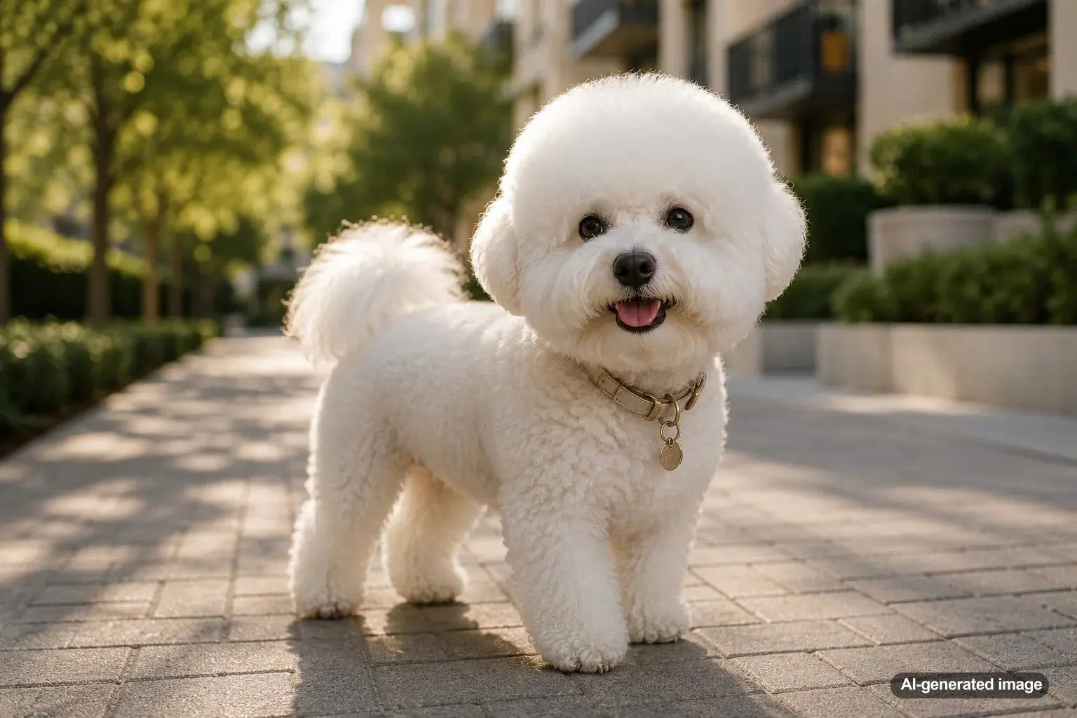 Bichon Frise relaxing in an apartment with grooming and play essentials for allergy aware dog care