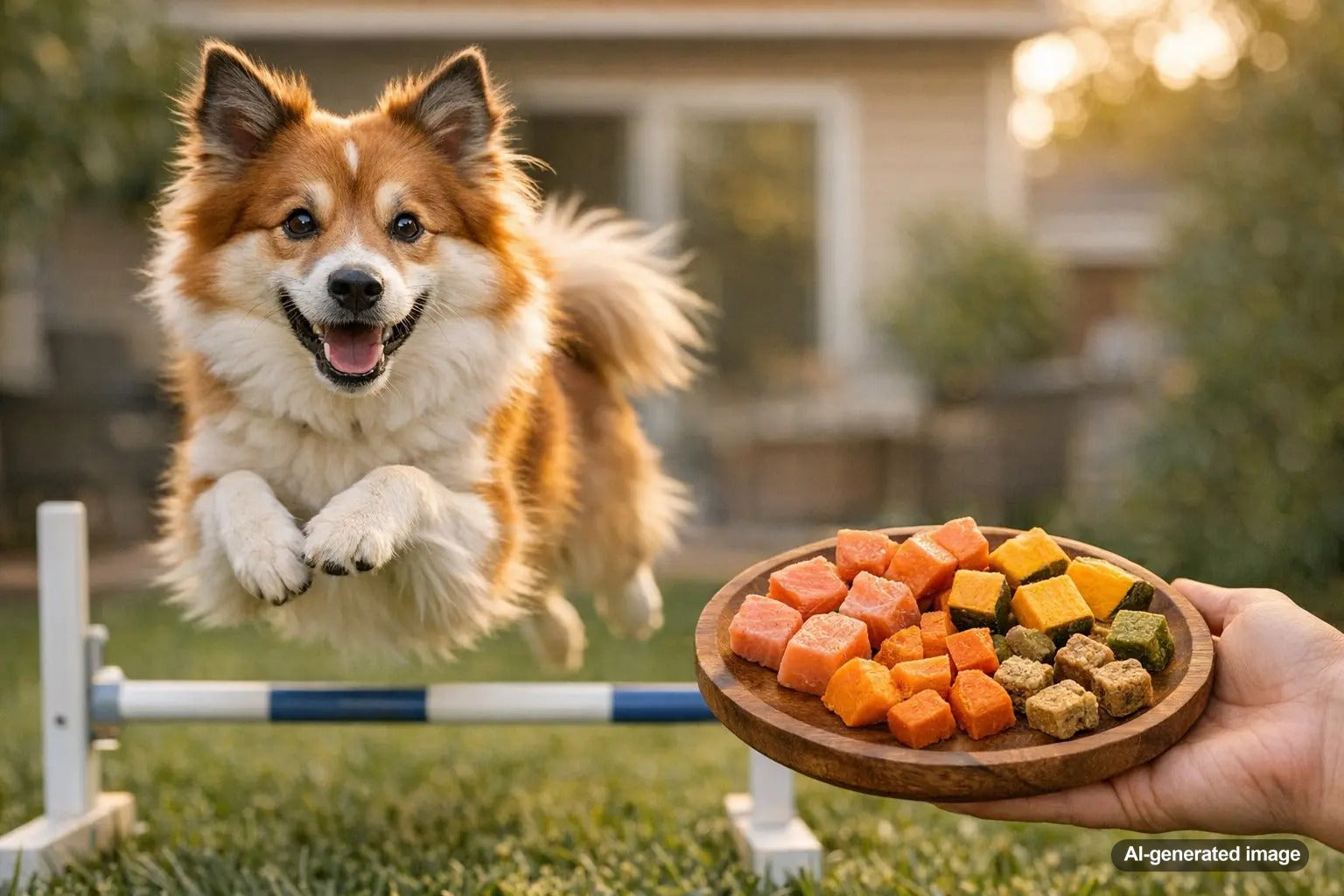 Active dog enjoying outdoor play with mobility-supporting treats featured
