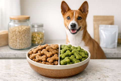 Brown rice vs pea fiber comparison in dog treats for energy and digestion