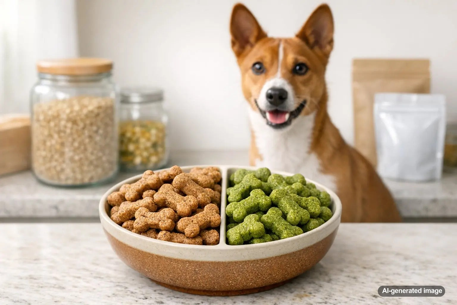 Brown rice vs pea fiber comparison in dog treats for energy and digestion