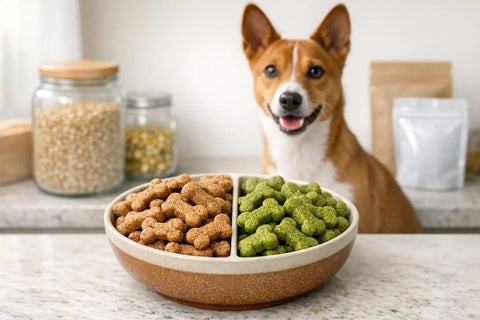Brown rice vs pea fiber comparison in dog treats for energy and digestion