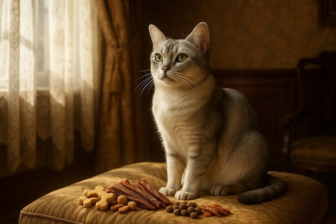 Silver-coated Burmilla cat lounging gracefully