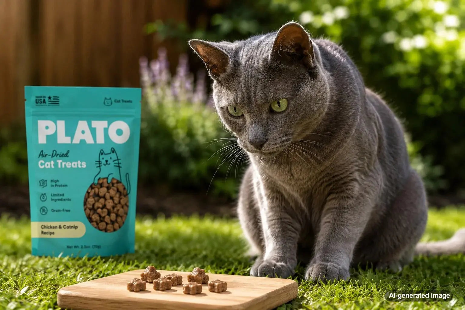 Curious cat looking at a small group of cat treats during an enrichment snack moment