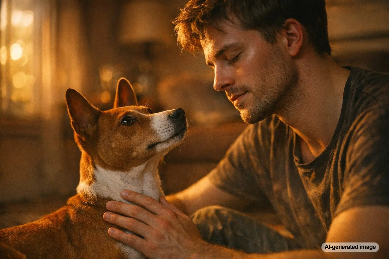 Dog sniffing human hand showing emotional bond