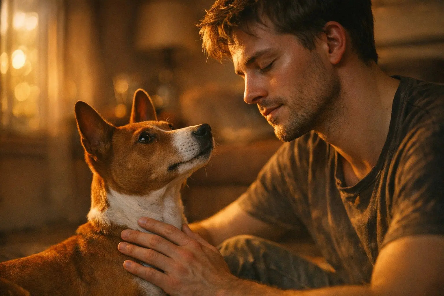 Dog sniffing human hand showing emotional bond