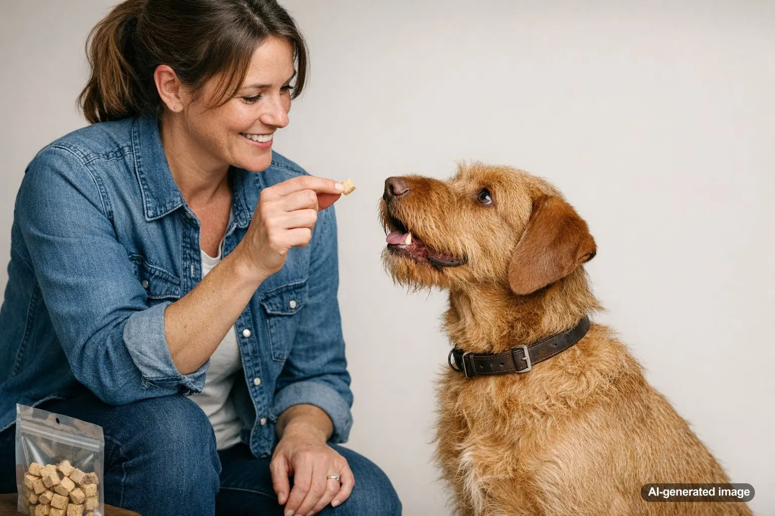 Dog owner offering a simple clean dog treat during treat time