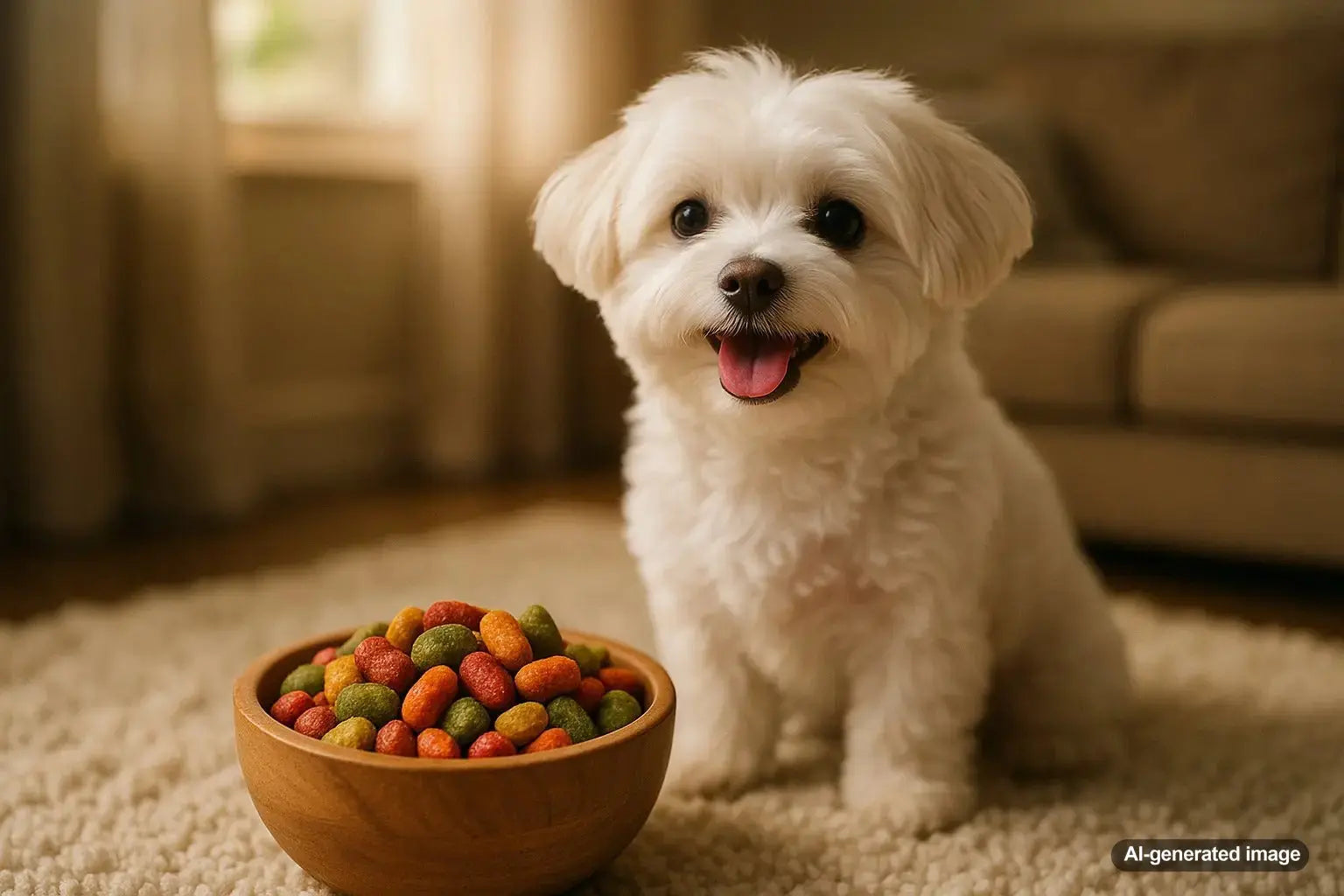 White Maltese dog with bright coat and no tear stains
