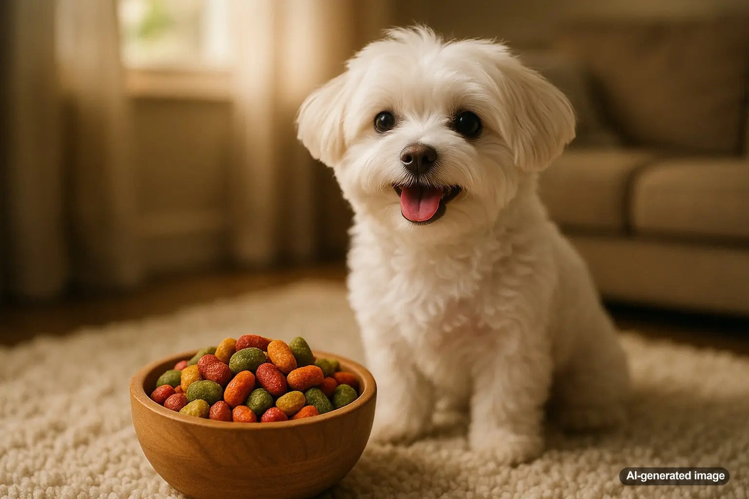 White Maltese dog with bright coat and no tear stains