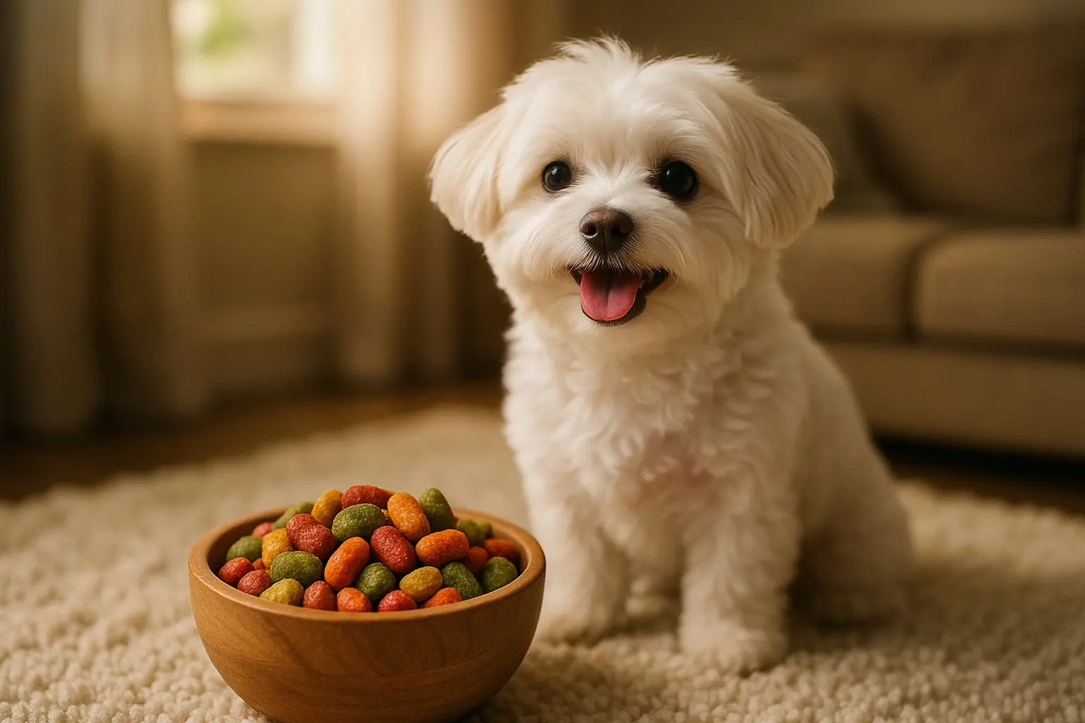 White Maltese dog with bright coat and no tear stains