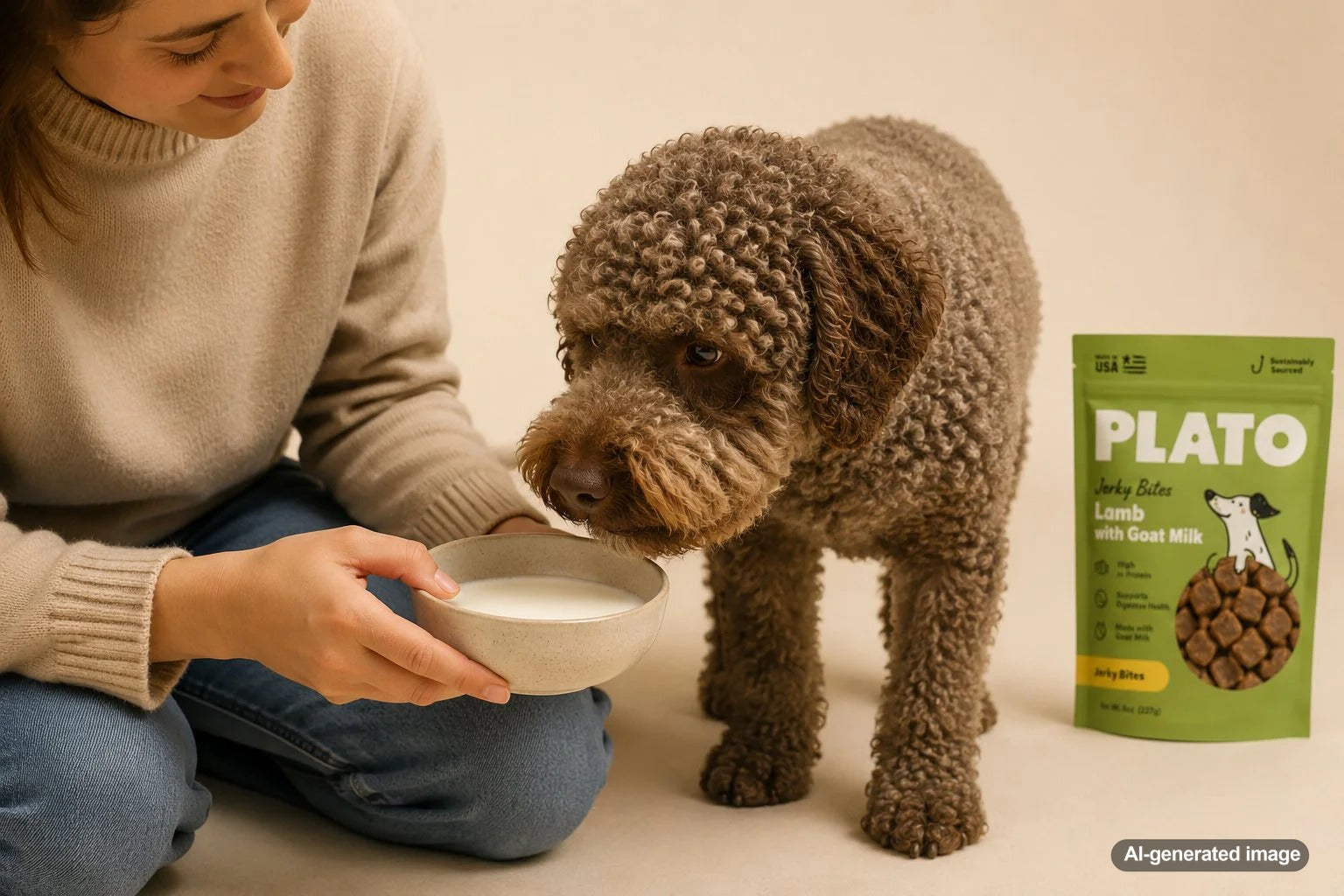 Dog enjoying goat milk inspired treats with a guide to daily feeding safety