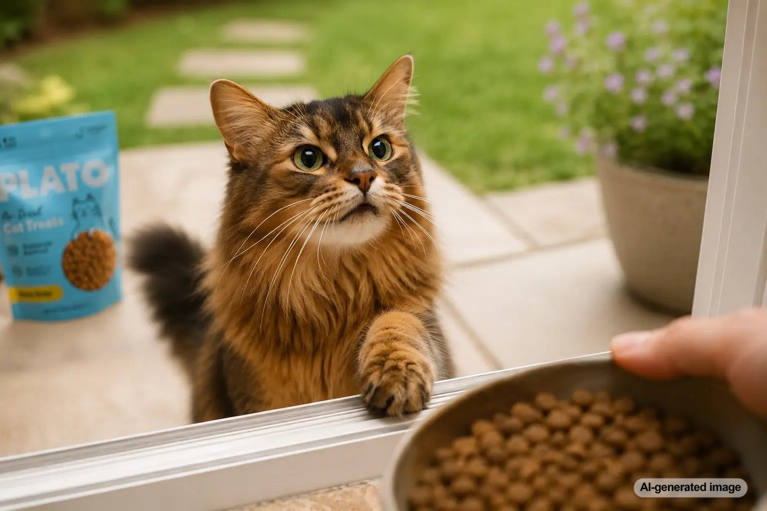 A patient cat waiting for dinner while exploring the funny difference between cat time and human time
