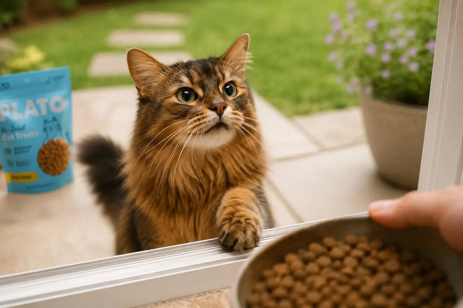 A patient cat waiting for dinner while exploring the funny difference between cat time and human time