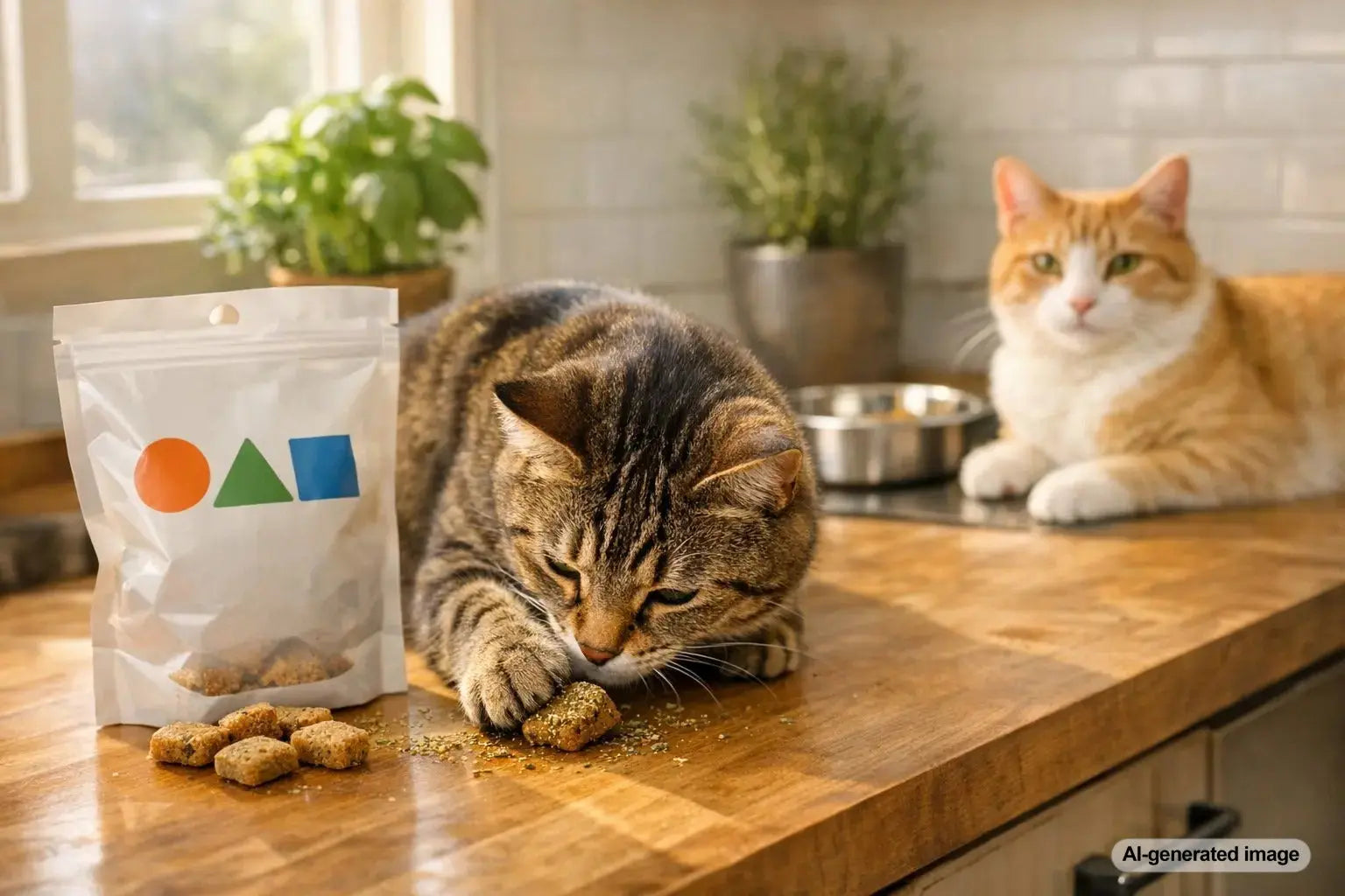 Cat enjoying catnip-infused treats during playful enrichment time
