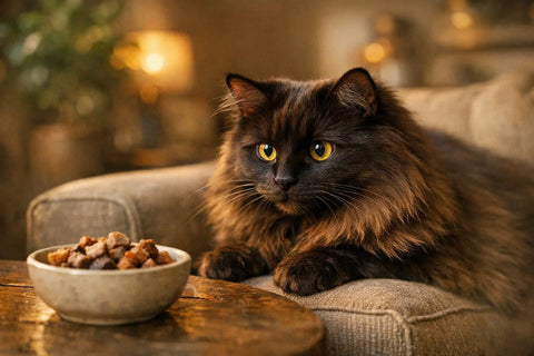 Chantilly-Tiffany cat with long silky coat resting peacefully