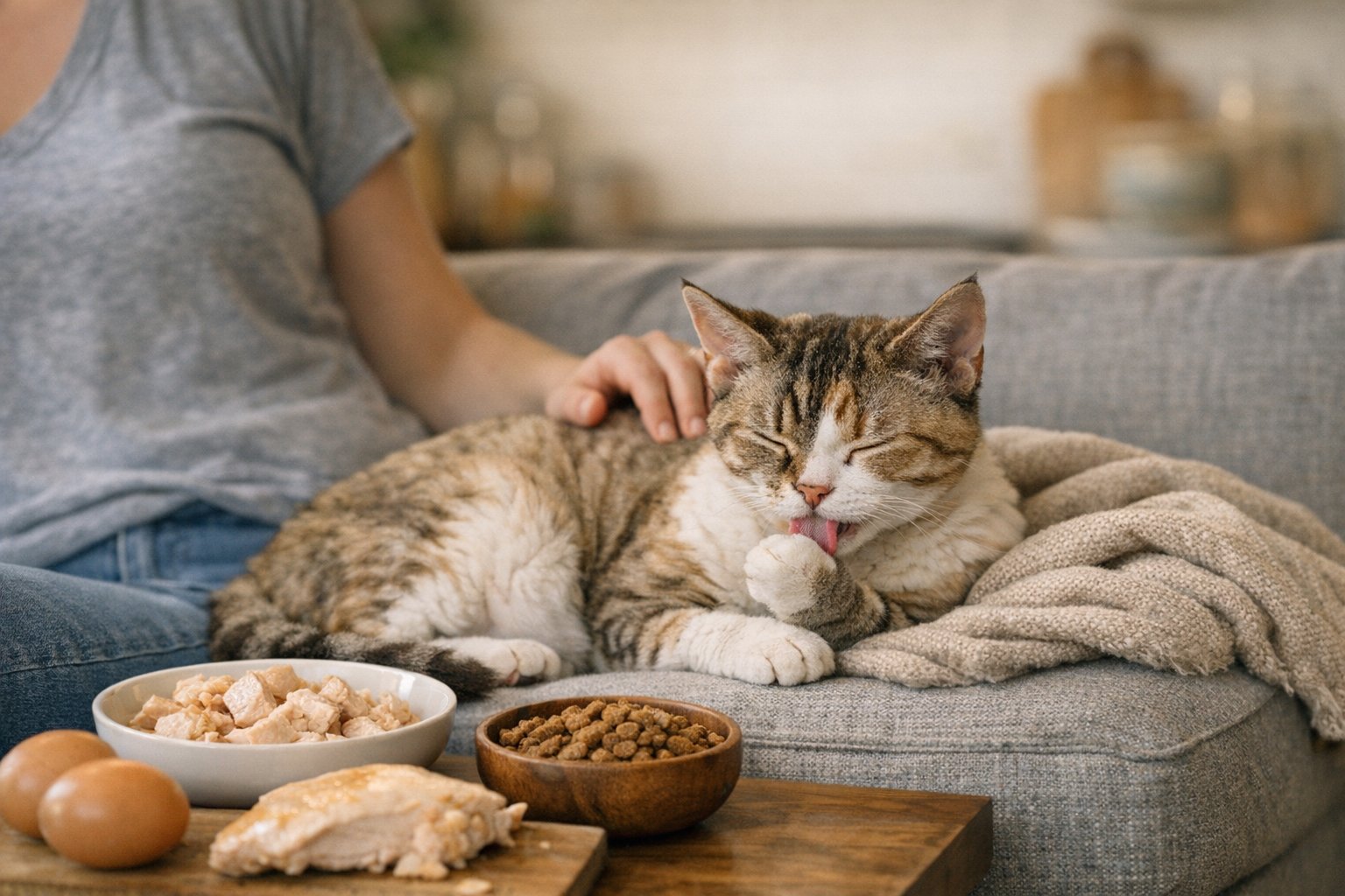 Chicken and chicken meal protein sources for cats with Plato Pet Treats cat nutrition theme