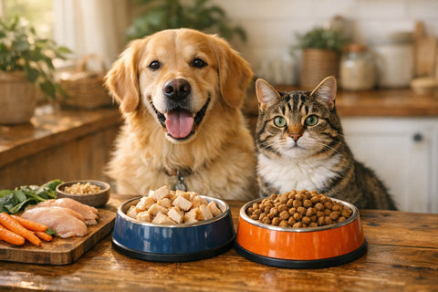 Chicken meal vs chicken pet food label comparison for dogs and cats
