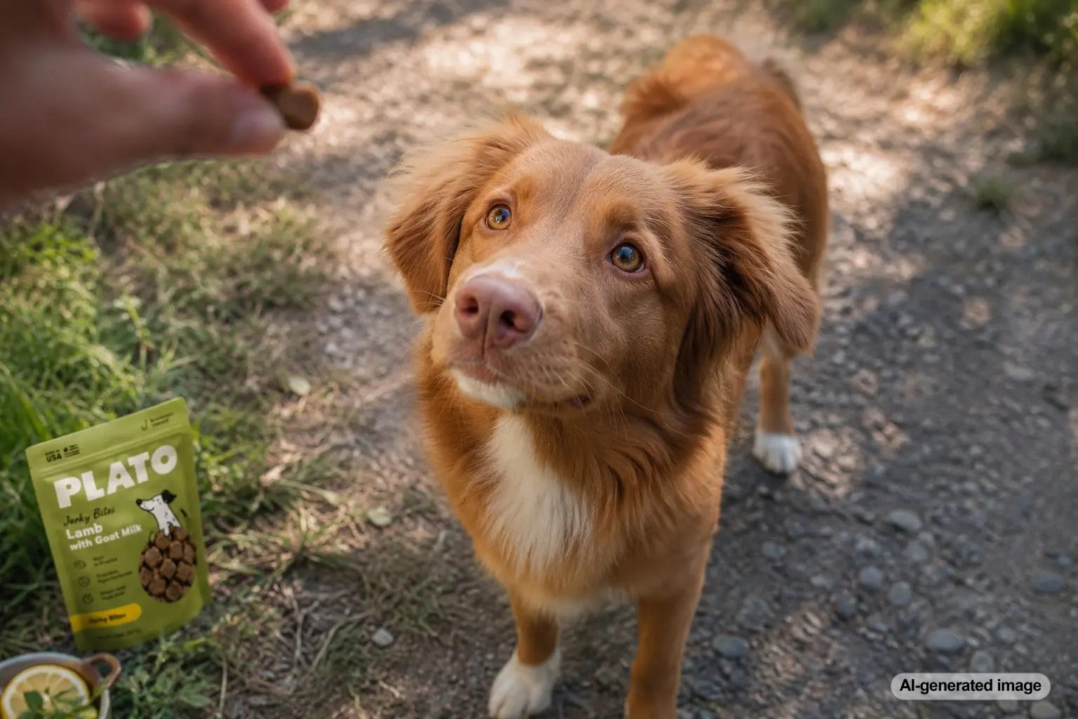 Dog snacks and ingredient label concept for citric acid in natural dog treats