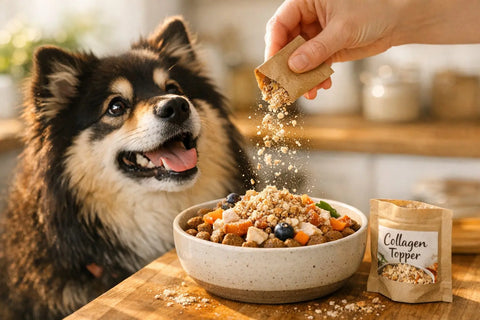 Collagen dog food toppers supporting joint health and skin wellness