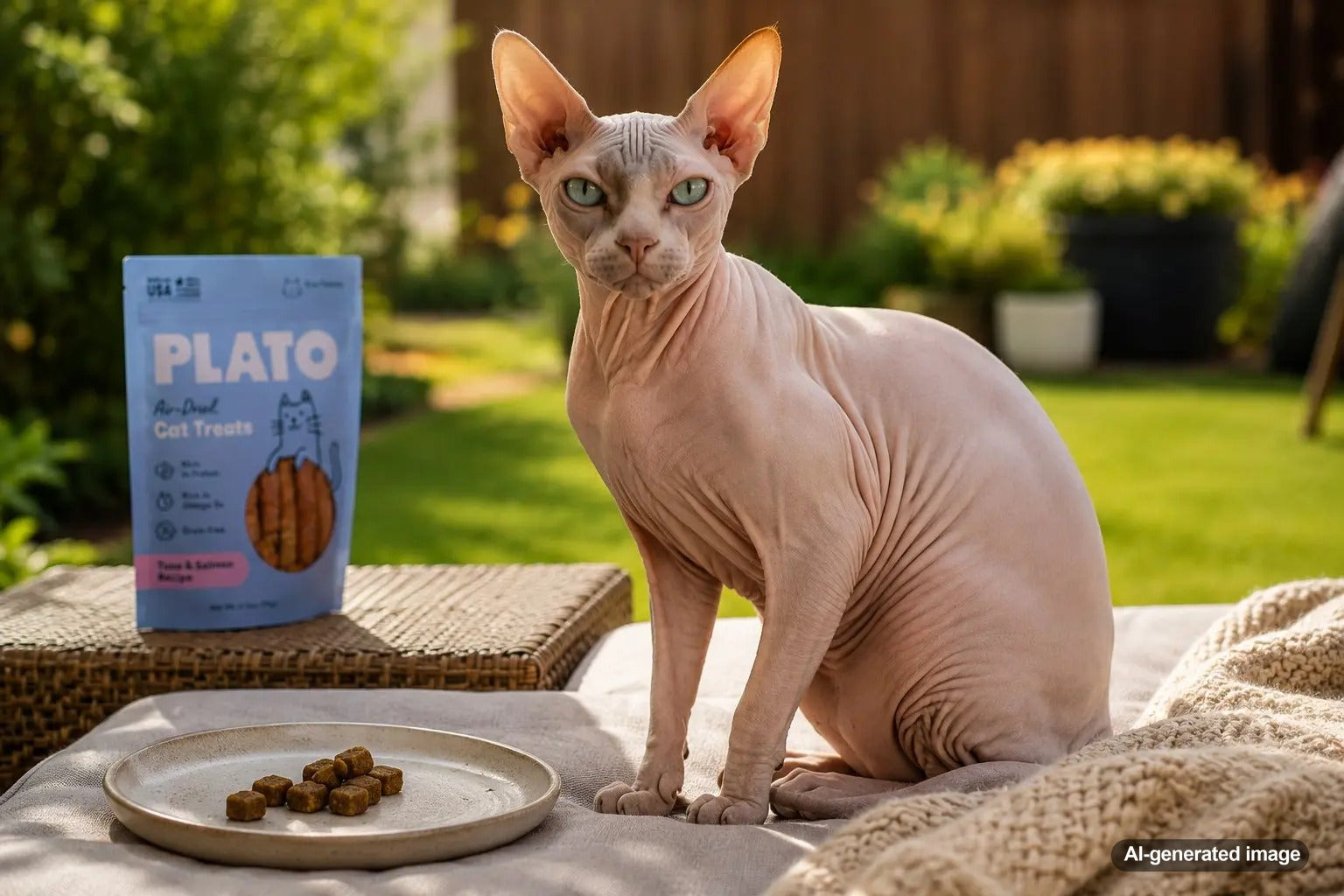 Sphynx cat enjoying healthy high calorie cat treats for unique metabolic needs