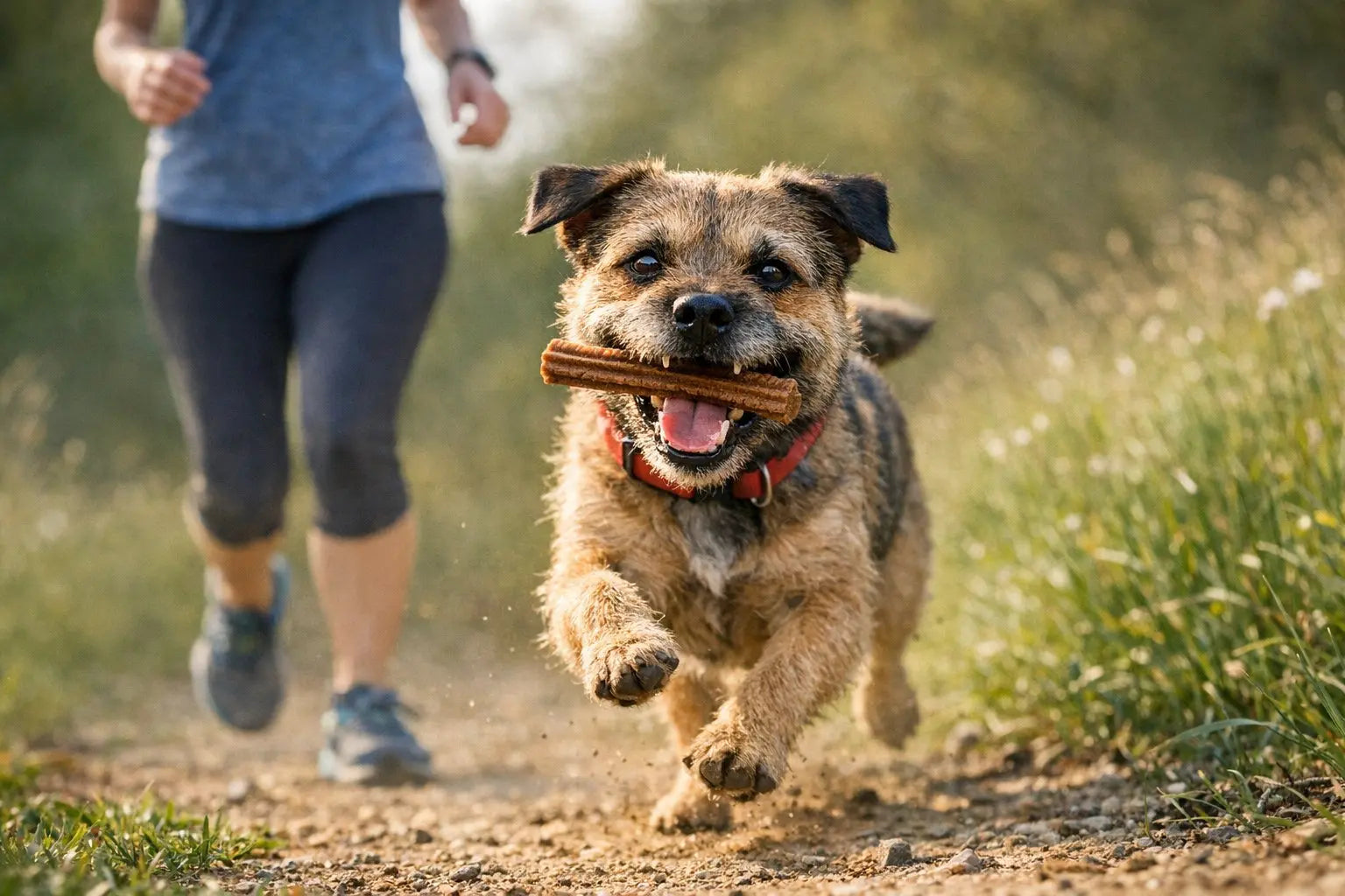 Dog enjoying Plato Pet Treats for dental health and chew-friendly clean teeth support