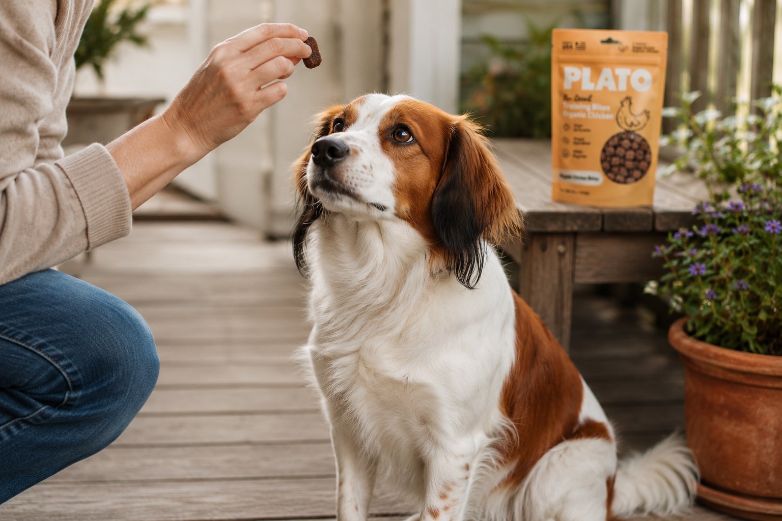 Dog learning with training treats during differential reinforcement reward-based training
