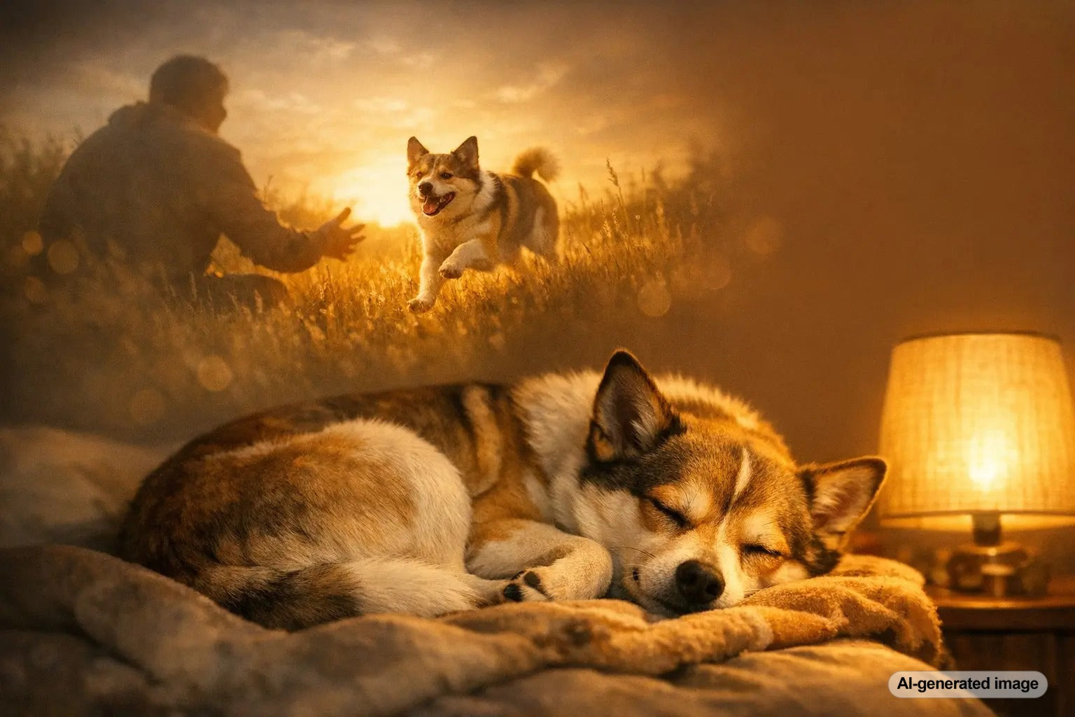 Sleeping dog dreaming peacefully about their owner at home
