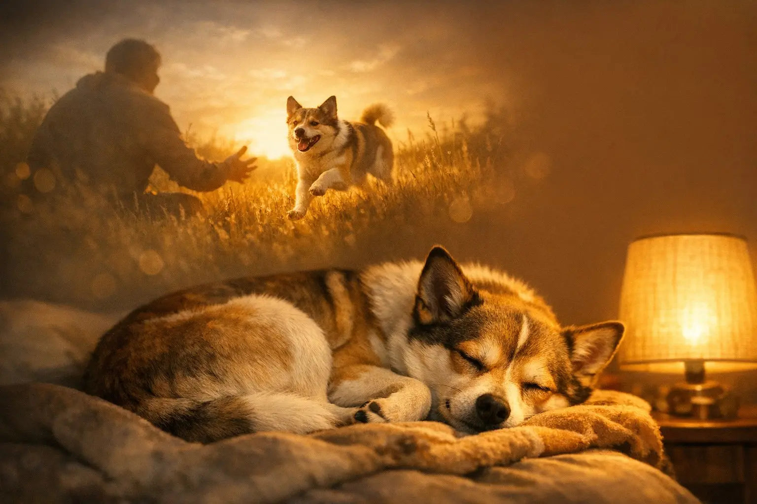 Sleeping dog dreaming peacefully about their owner at home