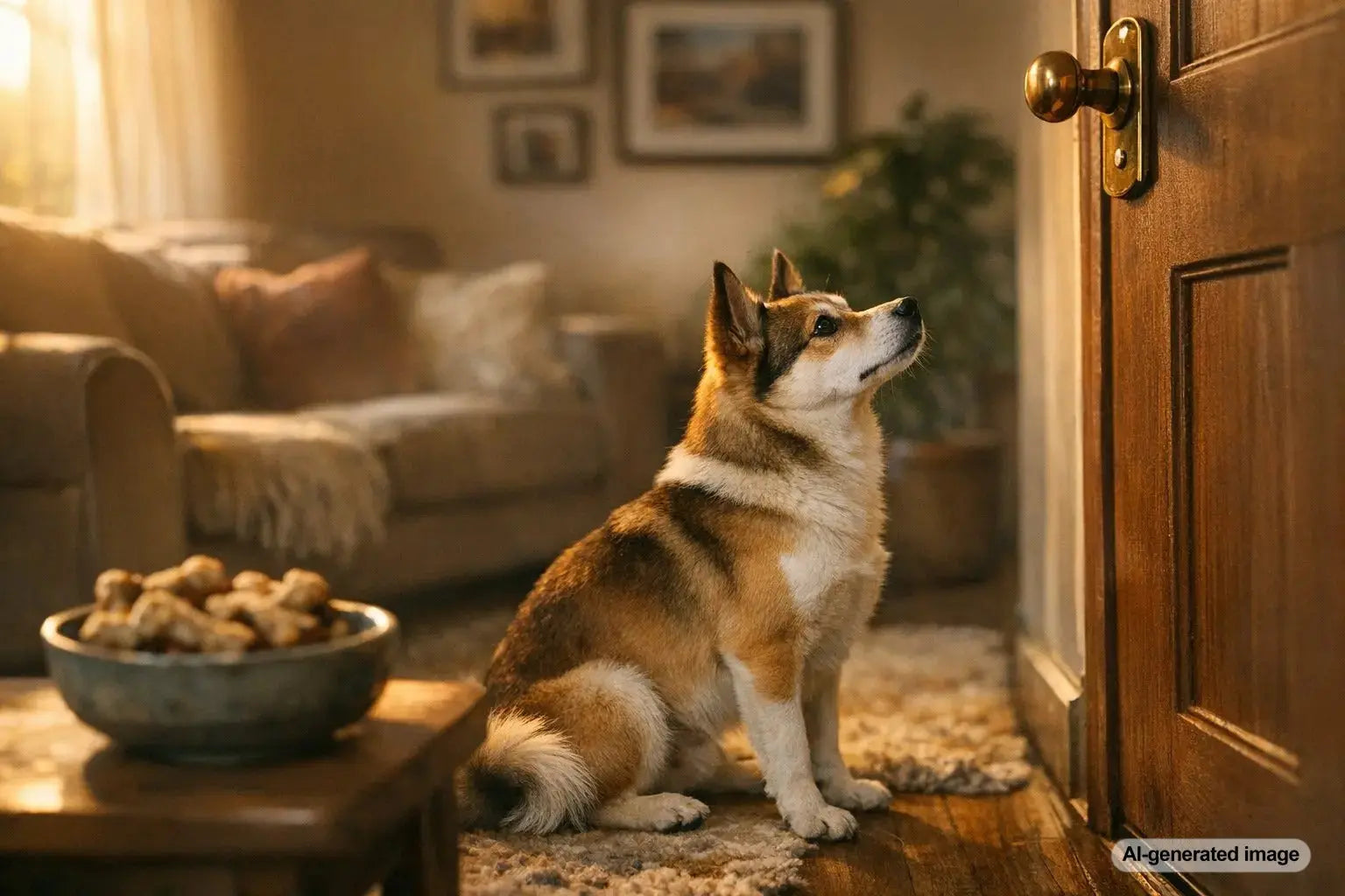 Dog waiting by the door wondering when their owner will return home