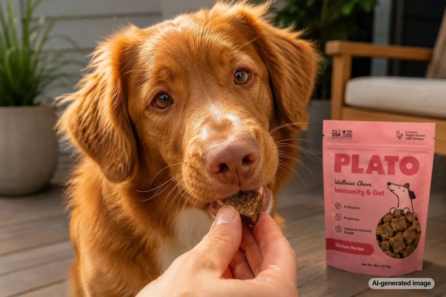 Healthy dog beside a meal and digestive wellness ingredients for a guide to probiotics in a dog's diet