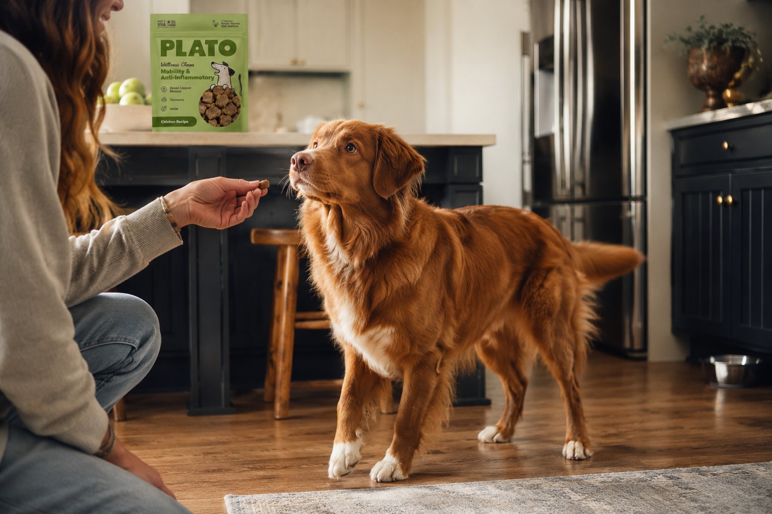 Dog enjoying a wellness treat while exploring whether collagen treats benefit dog skin and joint health