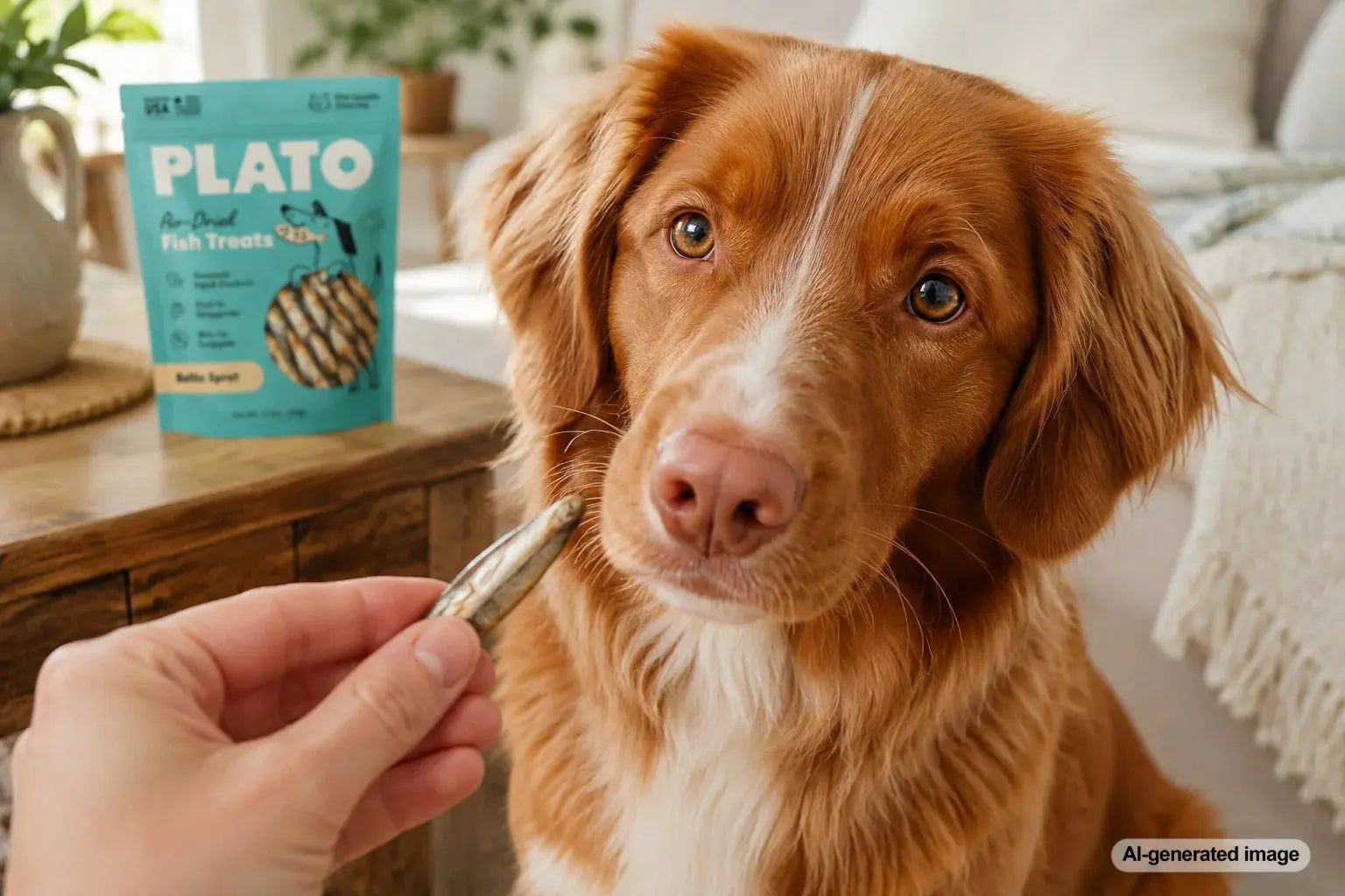 Dog enjoying omega-rich fish treats for skin, coat, and everyday wellness support