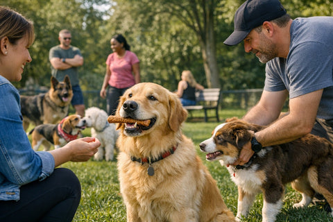 Dog park etiquette dos and don't illustration showing polite dog behavior at the park
