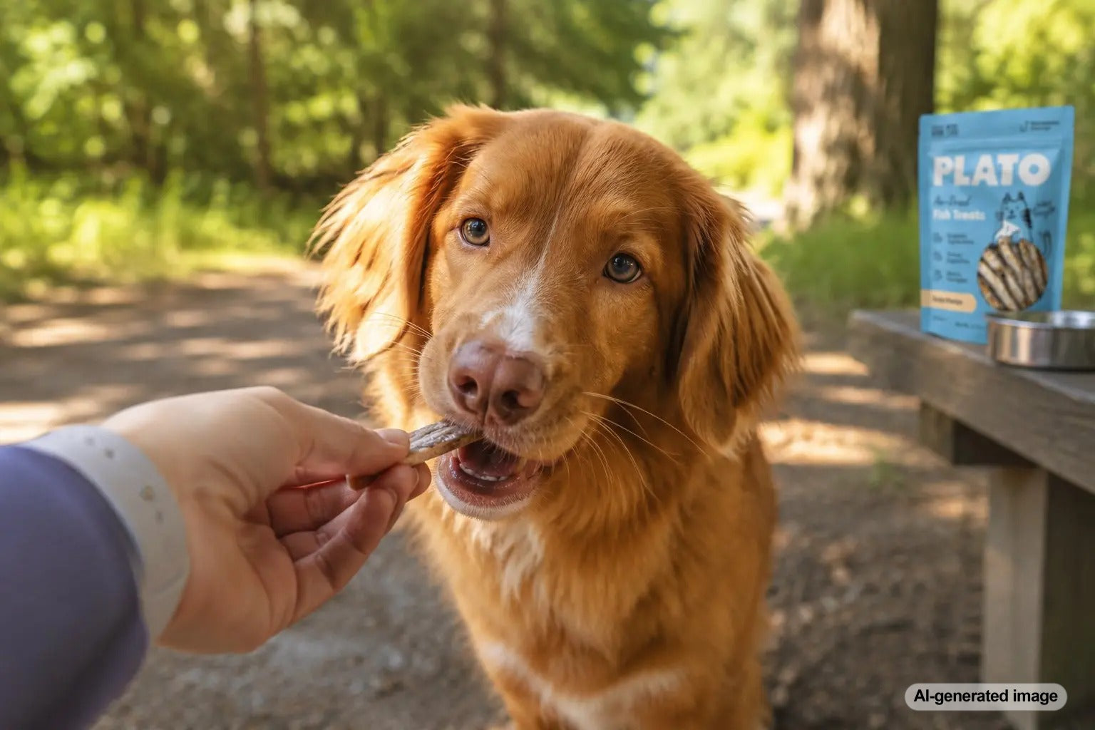 Dog enjoying a thoughtful treat while learning about suitable treat ingredients for dogs with kidney disease