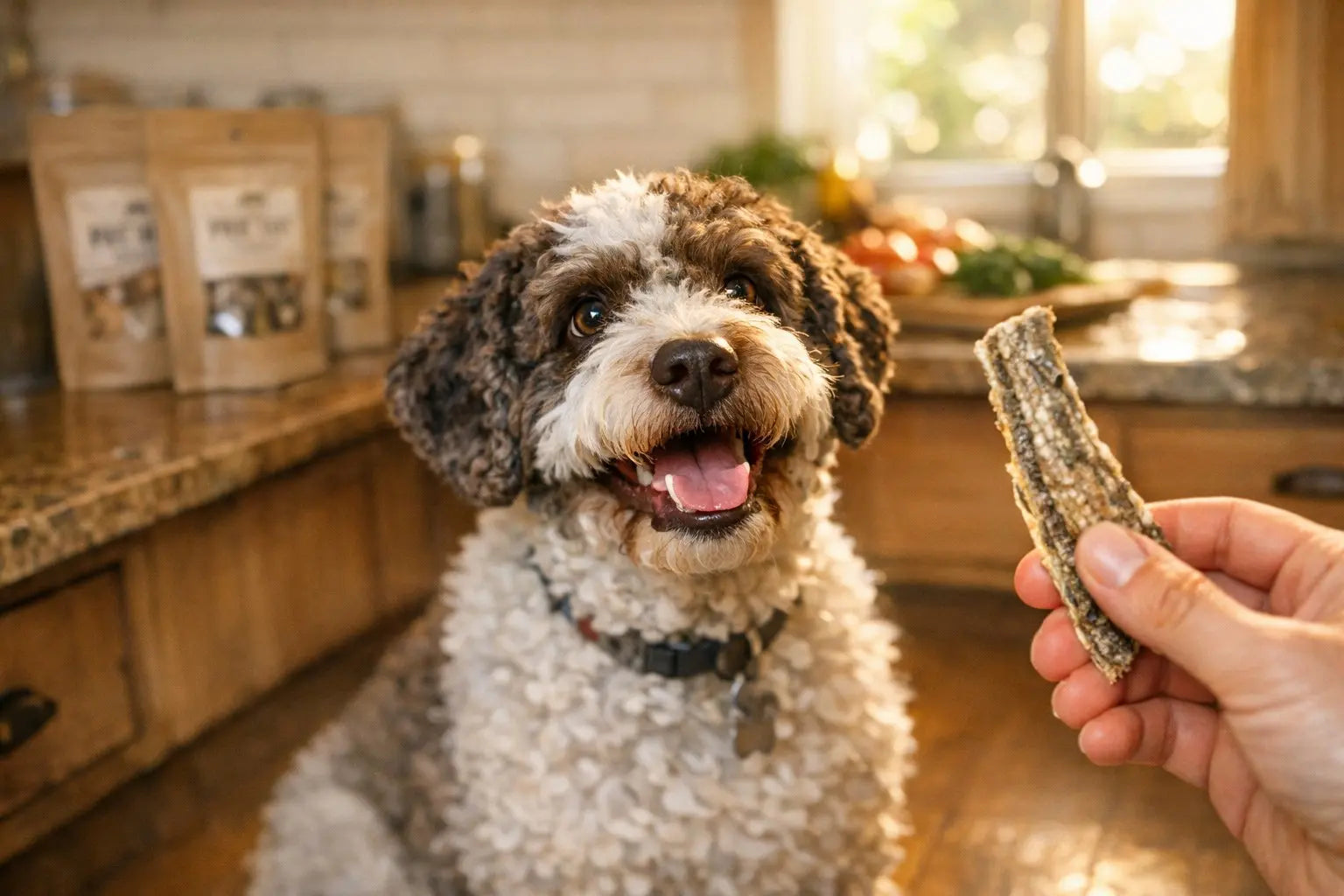 Dried cod skin dog treats showing crunchy texture and natural fish benefits