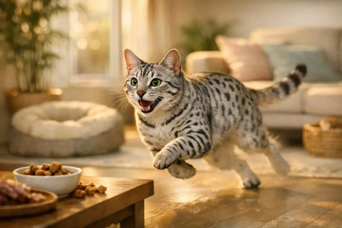 Egyptian Mau cat showcasing its natural spotted coat and athletic build
