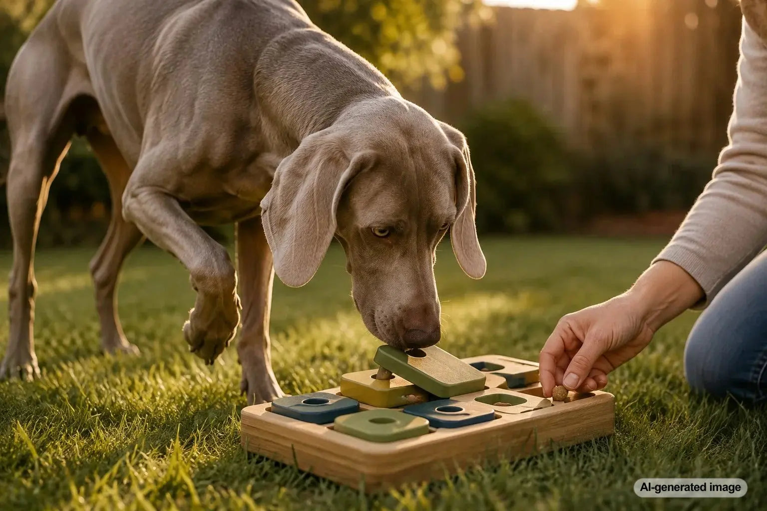 Weimaraner enjoying mental enrichment and interactive dog activities beyond fetch